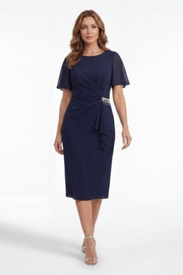 BLUE NAVY ΦΟΡΕΜΑ ESTETICA ΚΡΕΠ ΜΕ ΖΟΡΖΕΤΑ ΚΑΙ DRAPED ΛΕΠΤΟΜΕΡΕΙΑ