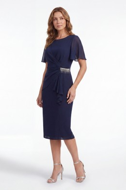 BLUE NAVY ΦΟΡΕΜΑ ESTETICA ΚΡΕΠ ΜΕ ΖΟΡΖΕΤΑ ΚΑΙ DRAPED ΛΕΠΤΟΜΕΡΕΙΑ