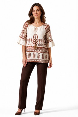 ΜΠΛΟΥΖΑ ESTETICA BOHO ETHNIC VISCOSE ΜΠΕΖ-ΚΕΡΑΜΙΔΙ