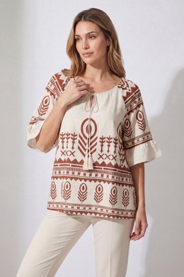 ΜΠΛΟΥΖΑ ESTETICA BOHO ETHNIC VISCOSE ΜΠΕΖ-ΚΕΡΑΜΙΔΙ
