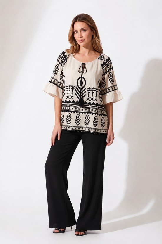 ΜΠΛΟΥΖΑ ESTETICA BOHO ETHNIC VISCOSE LIGHT ΜΠΕΖ-ΜΑΥΡΗ