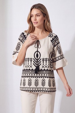 ΜΠΛΟΥΖΑ ESTETICA BOHO ETHNIC VISCOSE LIGHT ΜΠΕΖ-ΜΑΥΡΗ