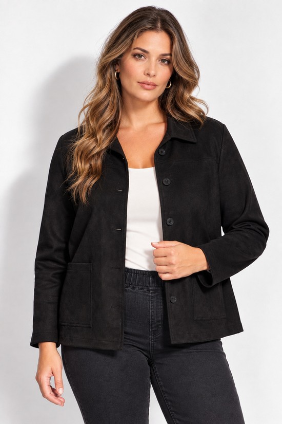 SUEDE JACKET ΜΑΥΡΟ ΜΕ ΚΟΥΜΠΙΑ & ΤΣΕΠΕΣ DINA