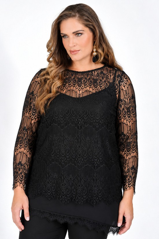ΜΠΛΟΥΖΑ PLUS SIZE ΜΕ ΔΑΝΤΕΛΑ – ΜΑΥΡΗ DINA