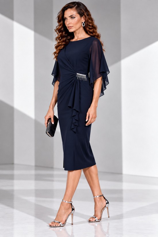 ΦΟΡΕΜΑ ΚΡΕΠ BLUE NAVY ΜΕ ΖΟΡΖΕΤΑ ΚΑΙ DRAPED ΛΕΠΤΟΜΕΡΕΙΑ – ESTETICA