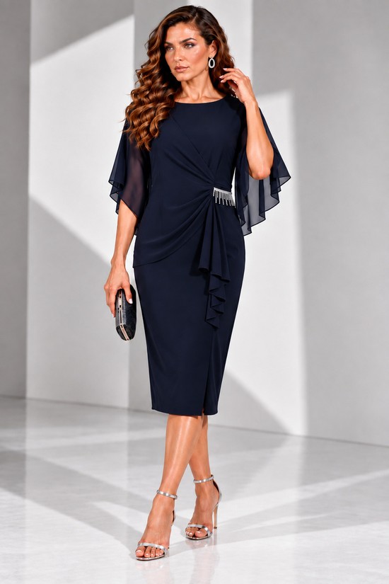 ΦΟΡΕΜΑ ΚΡΕΠ BLUE NAVY ΜΕ ΖΟΡΖΕΤΑ ΚΑΙ DRAPED ΛΕΠΤΟΜΕΡΕΙΑ – ESTETICA